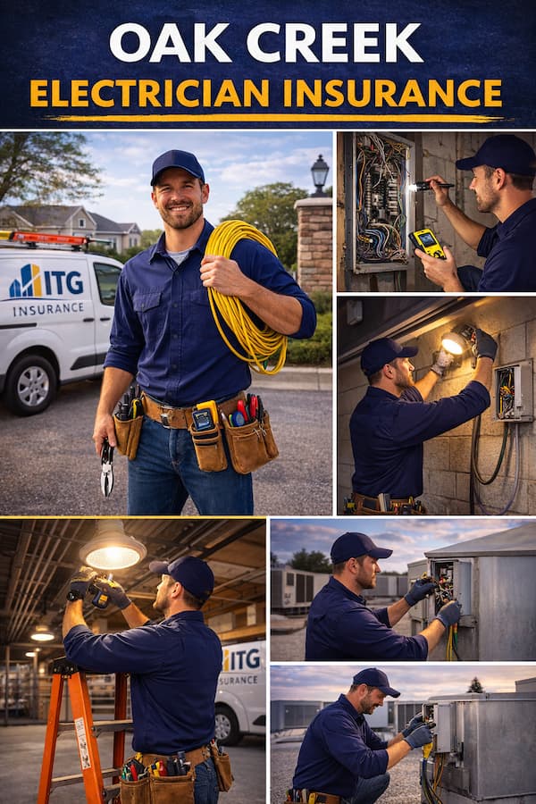 Oak Creek electrician insurance hero image for electrical contractors and service vehicles